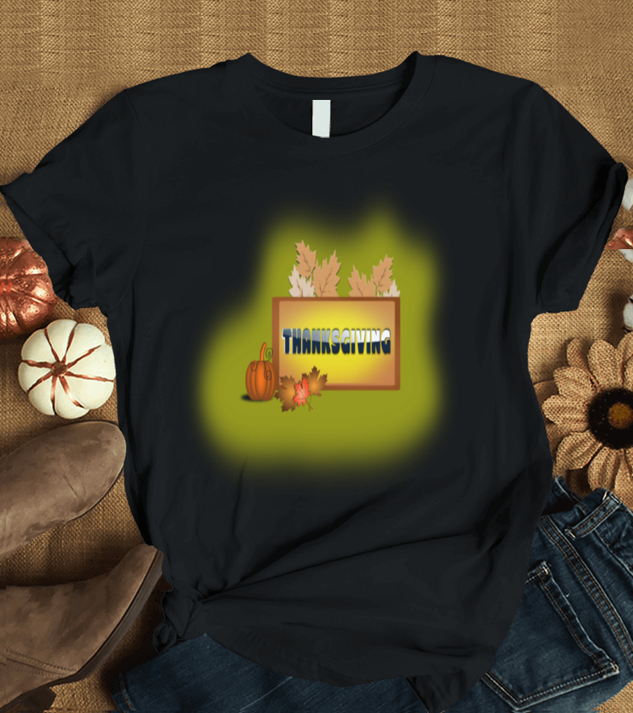 Thanksgiving Pumpkin and Autumn Leaves Festive T-Shirt
