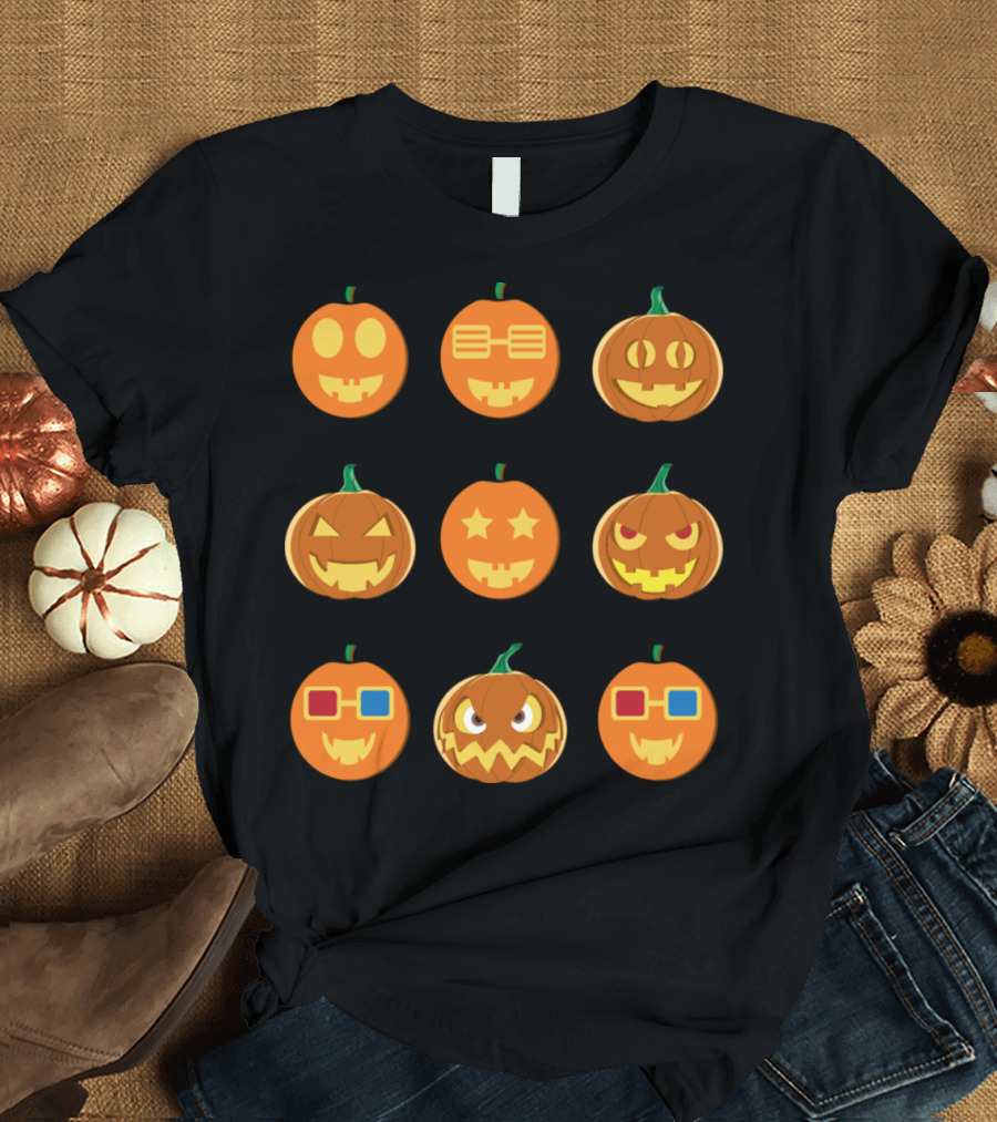 Funny Faces Pumpkin Emoji Halloween Jack-O'-Lanterns Collection T-Shirt
