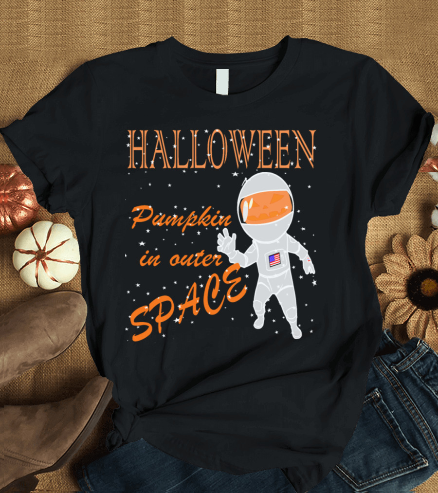 Halloween Pumpkin in Outer Space Astronaut T-Shirt
