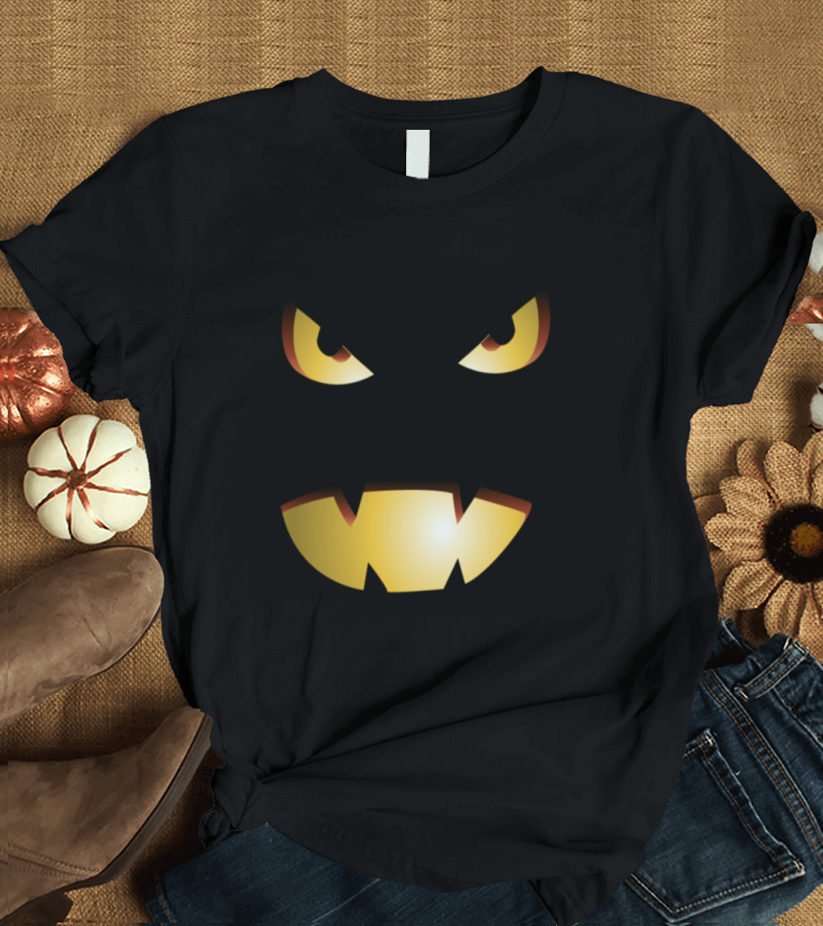 Angry Pumpkin Face Halloween Glow Eyes and Mouth T-Shirt
