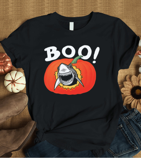 T-Shirt: Boo Shark Pumpkin Halloween Fun T-Shirt Boo Shark Pumpkin Halloween Fun T-Shirt