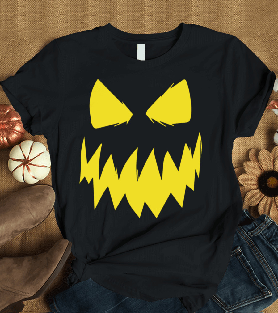 Spooky Yellow Halloween Pumpkin Face T-Shirt