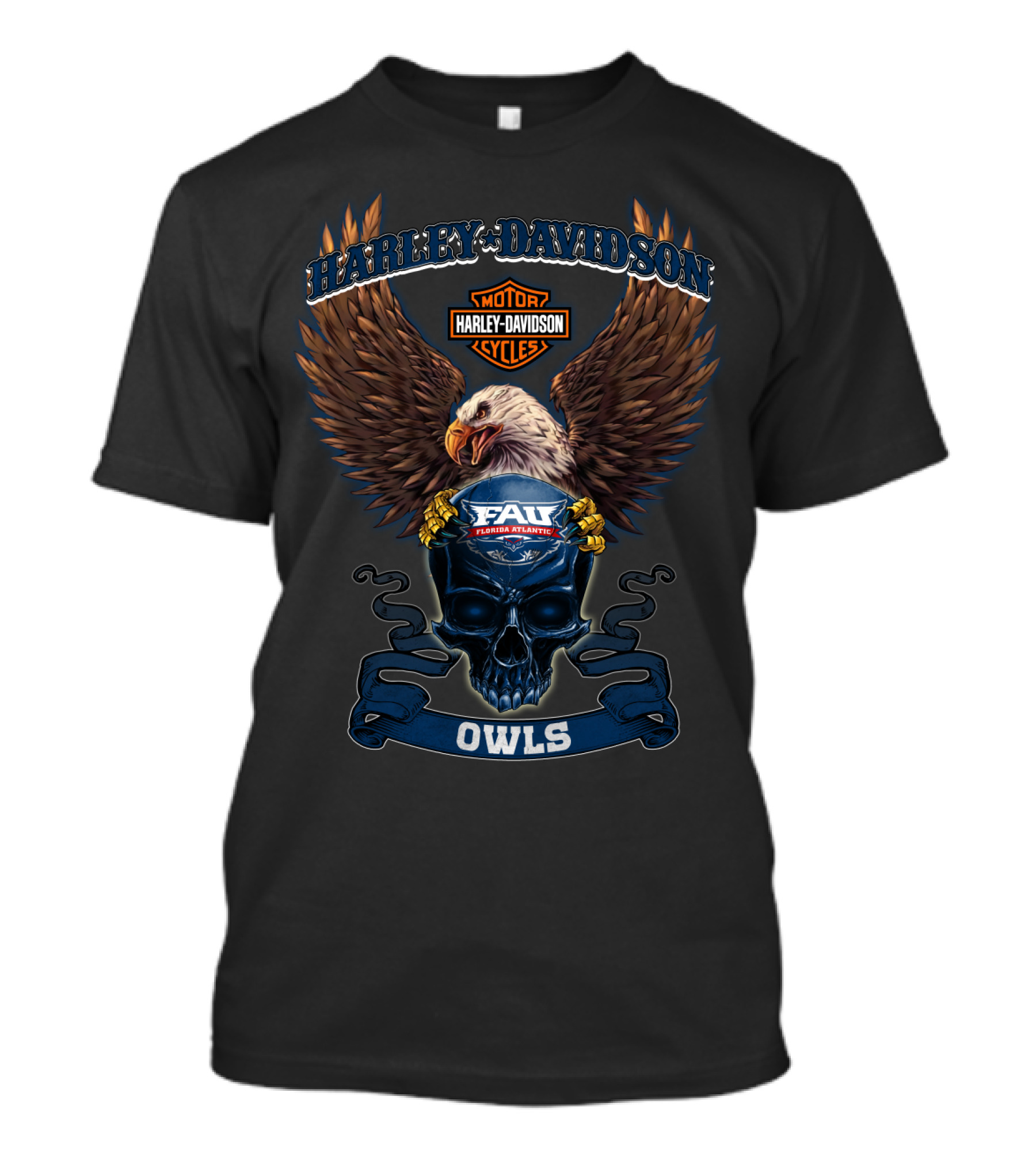 Harley Davidson Florida Atlantic Owls Fau Skull Eagle T-Shirt