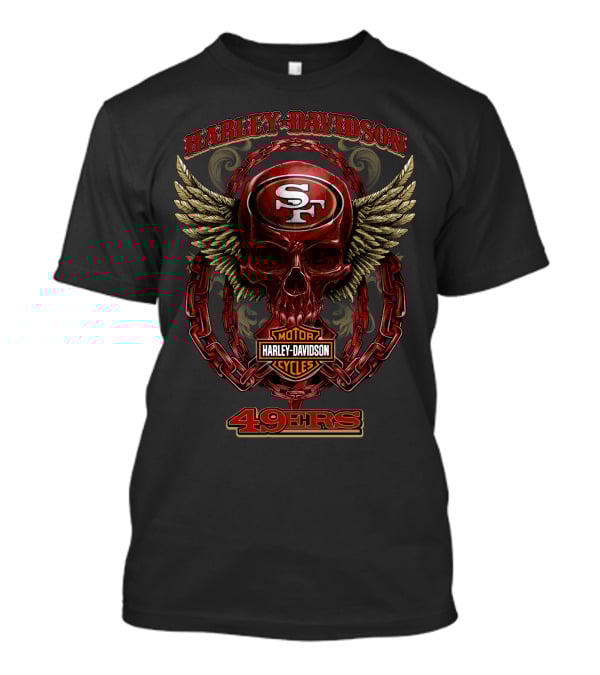 Harley Davidson San Francisco 49ers Skull Wings Chains T-Shirt