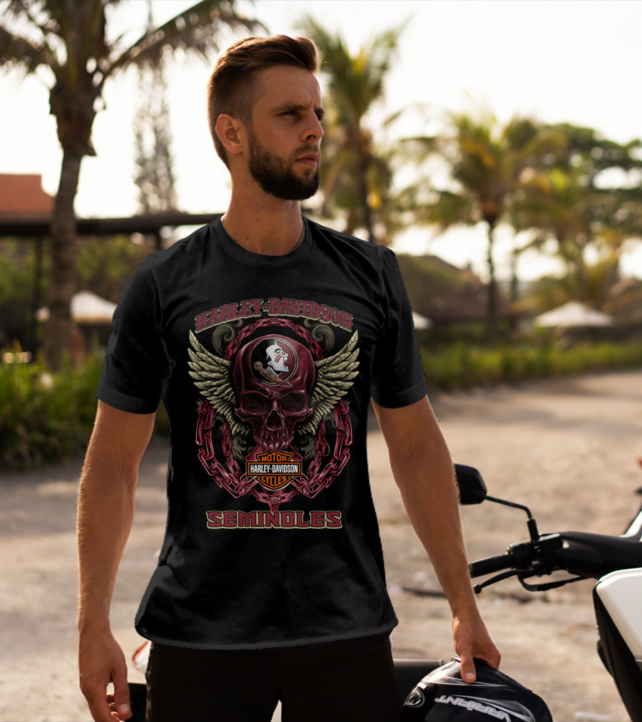 Harley Davidson Motor Cycles Seminoles Skull T-Shirt