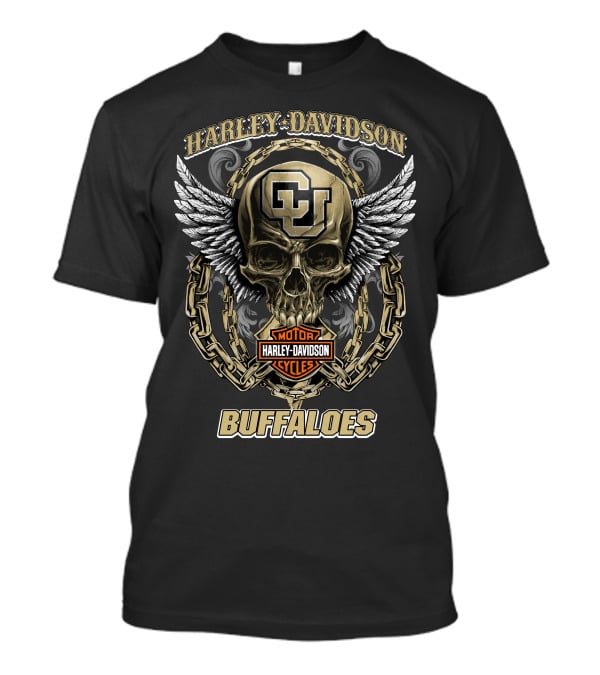 Harley Davidson Colorado Buffaloes Cu Skull Wing Chain T-Shirt