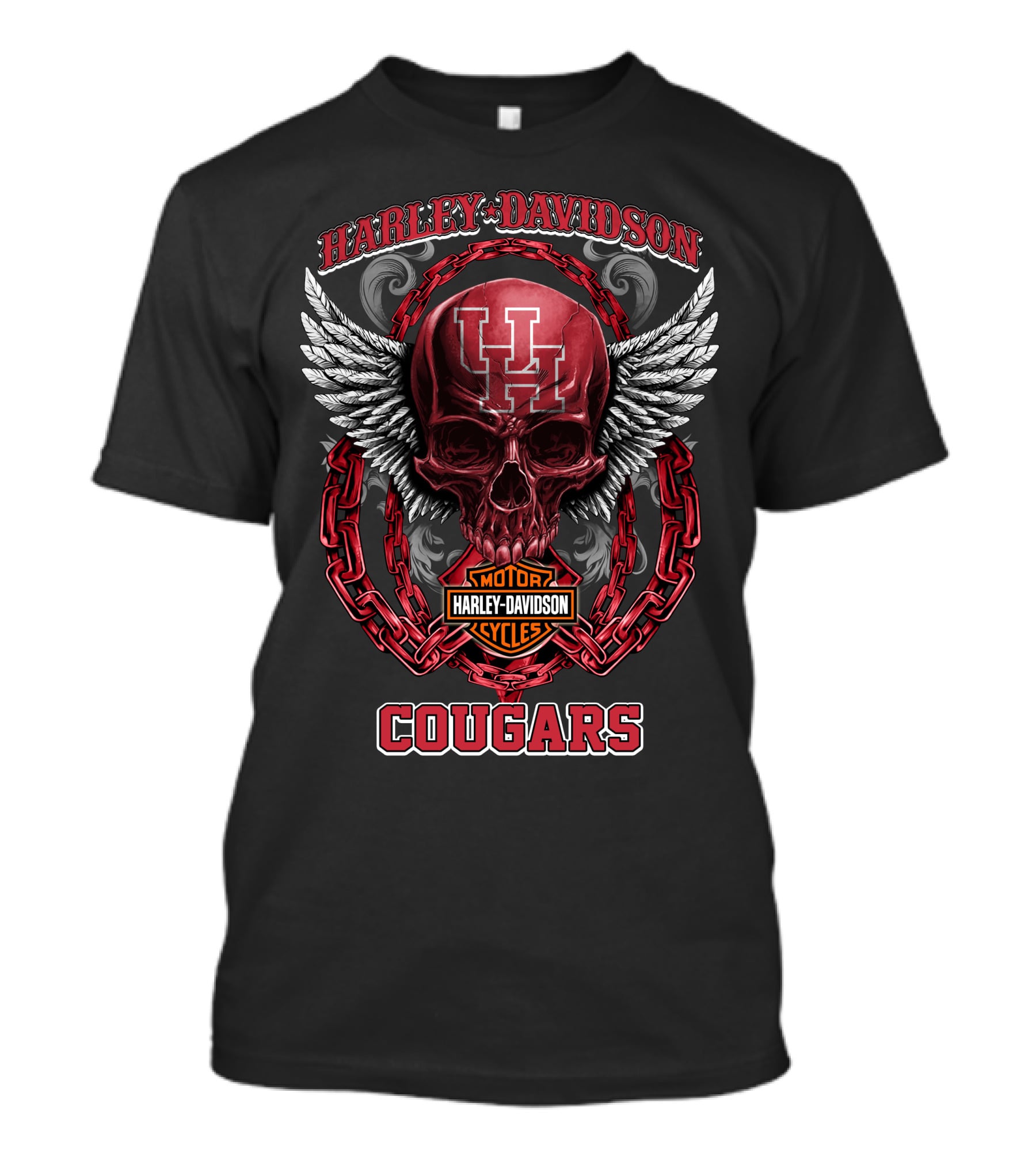 Harley Davidson Motor Cycles Uh Cougars Skull And Chains T-Shirt