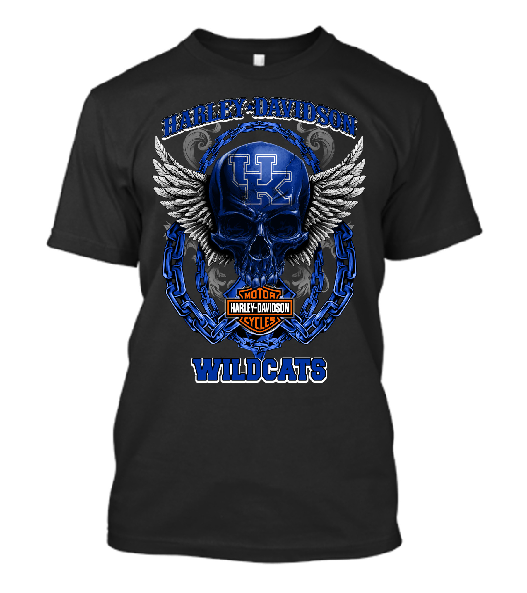 Harley Davidson Kentucky Wildcats Skull Winged Motor Cycles T-Shirt