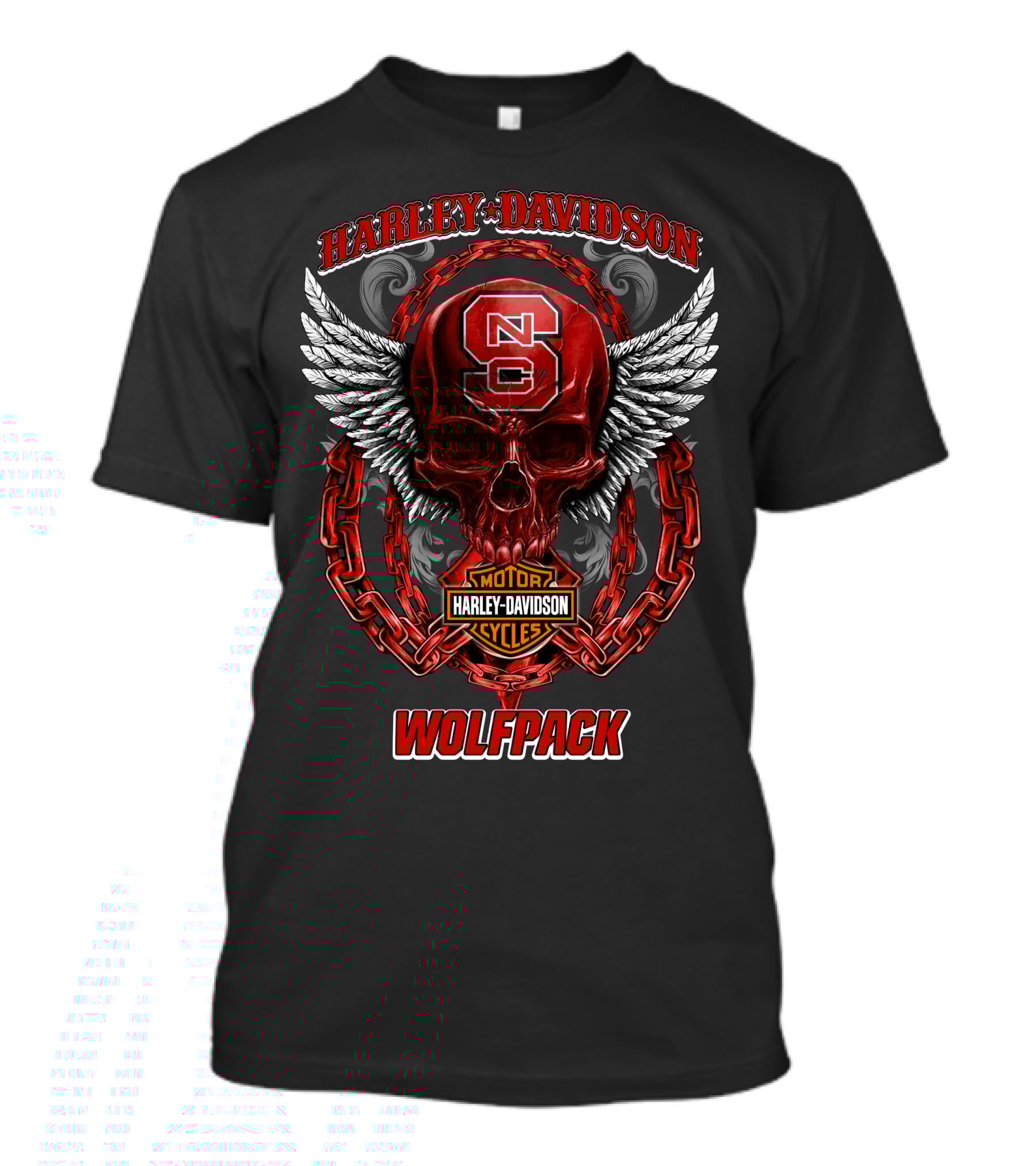 Harley Davidson North Carolina State Wolfpack Nc Skull Wings Chain Motorcycles T-Shirt