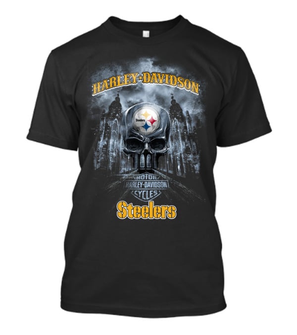 Harley Davidson Steelers Skull Motor Cycles Pittsburgh Nfl T-Shirt