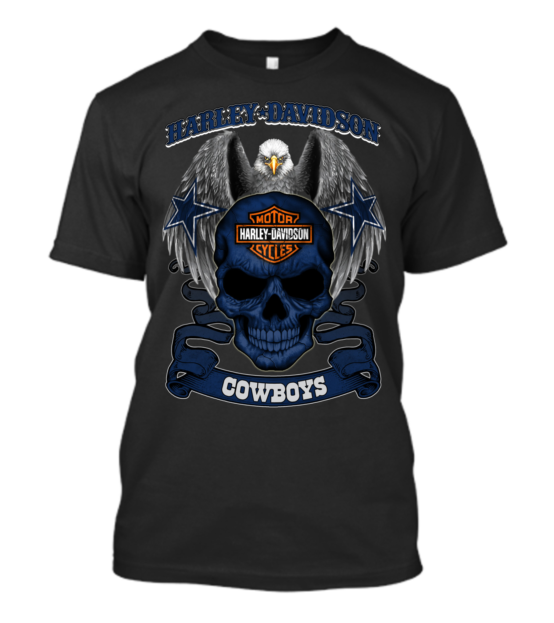 Harley Davidson Cowboys Skull Eagle Motor Cycles Stars T-Shirt