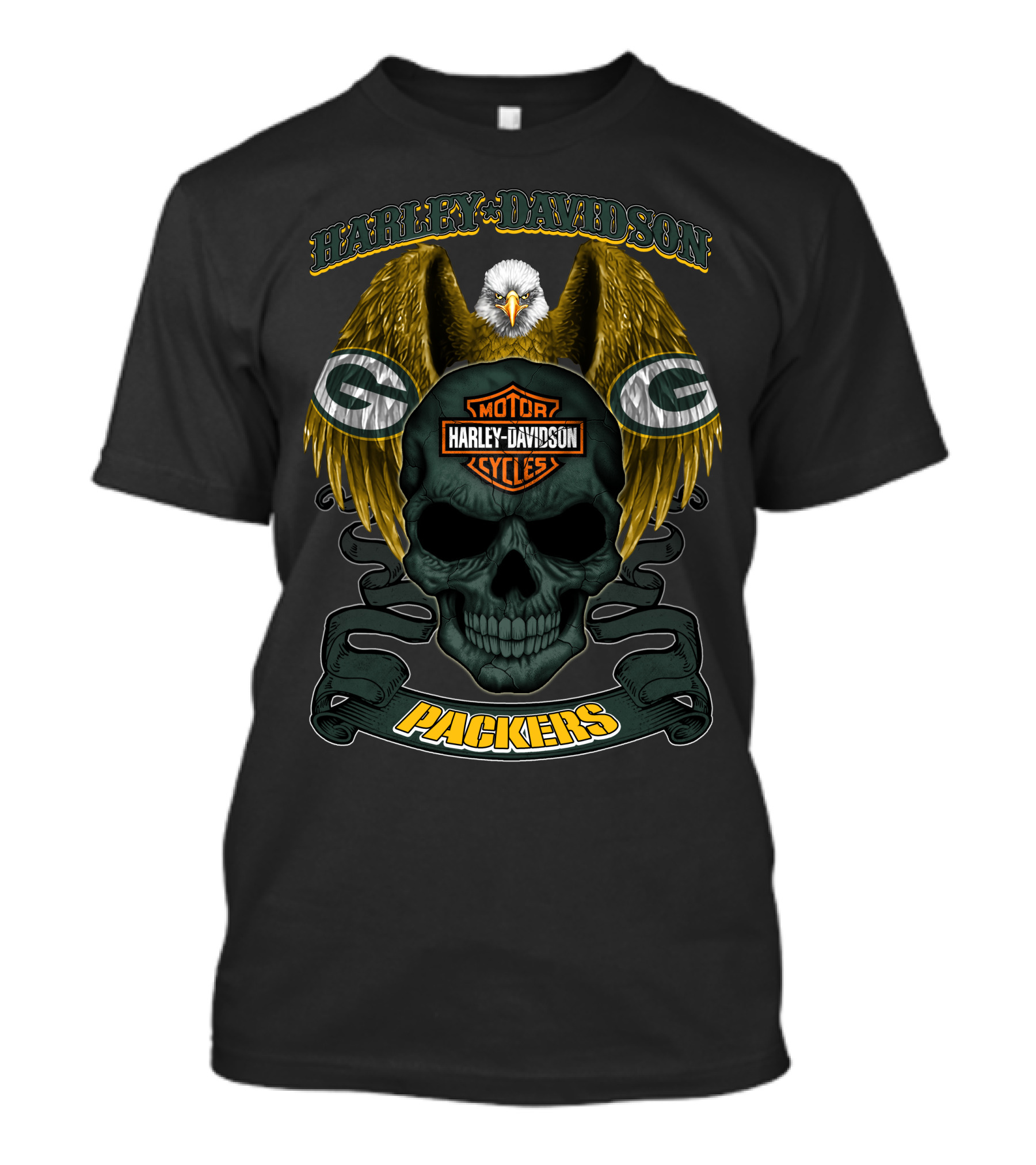 Harley Davidson Green Bay Packers Skull And Eagle T-Shirt