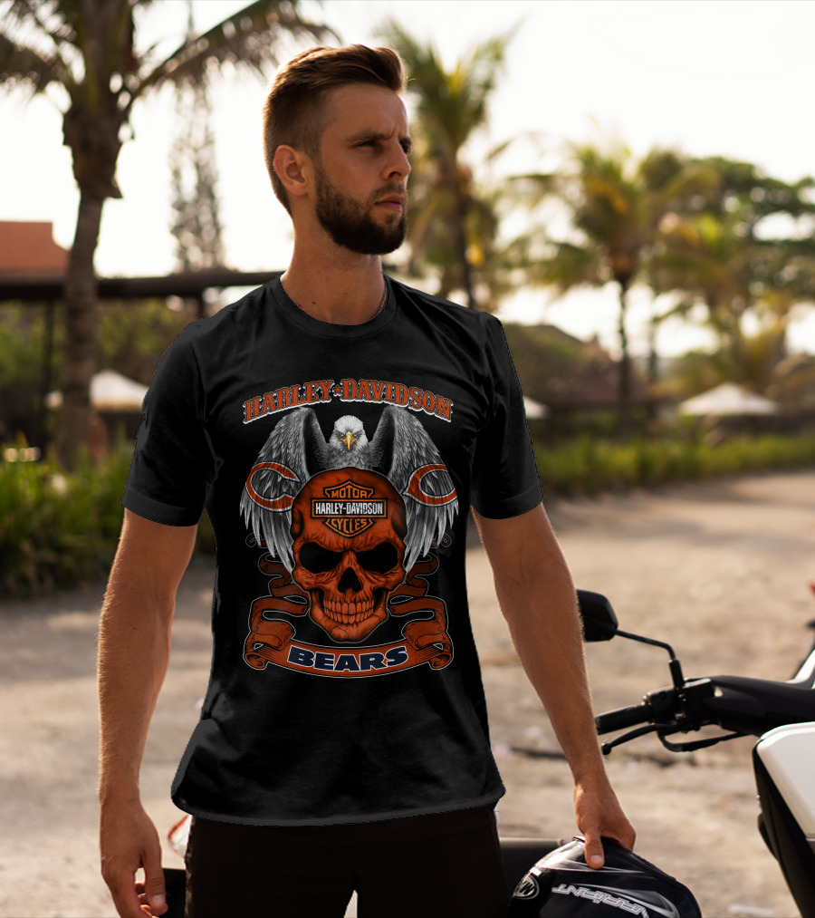 Harley Davidson Motor Cycles Eagle Skull Bears T-Shirt