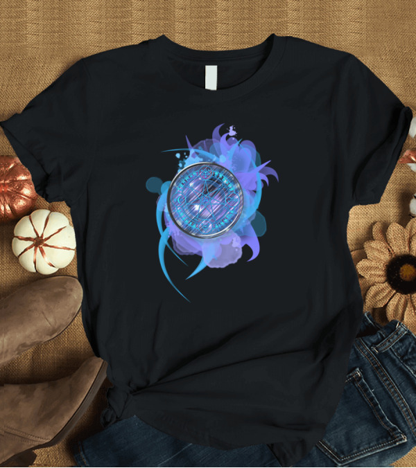 T-Shirt: Mystic Arcane Circle with Blue Geometric Pattern and Symbols T-Shirt Mystic Arcane Circle with Blue Geometric Pattern and Symbols T-Shirt