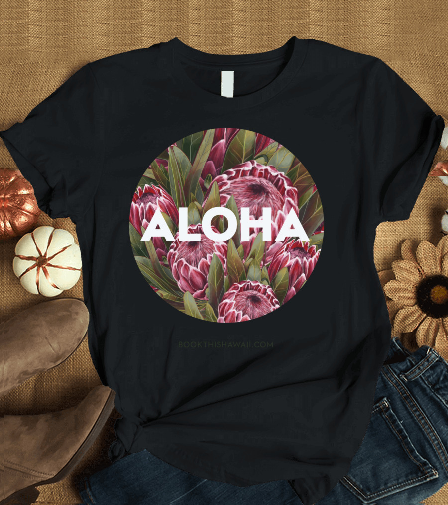 ALOHA Floral Circle with BookThisHawaii.com Protea T-Shirt