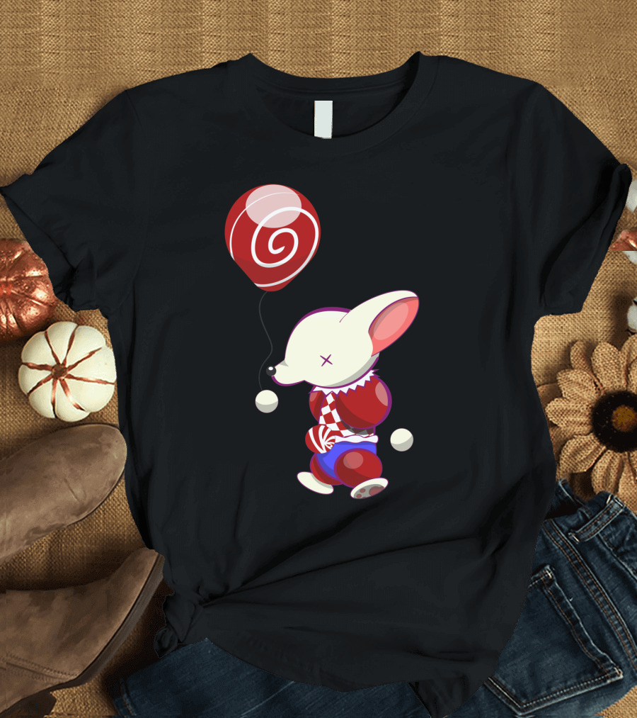 Adorable Circus Fox Holding Red Swirl Balloon T-Shirt