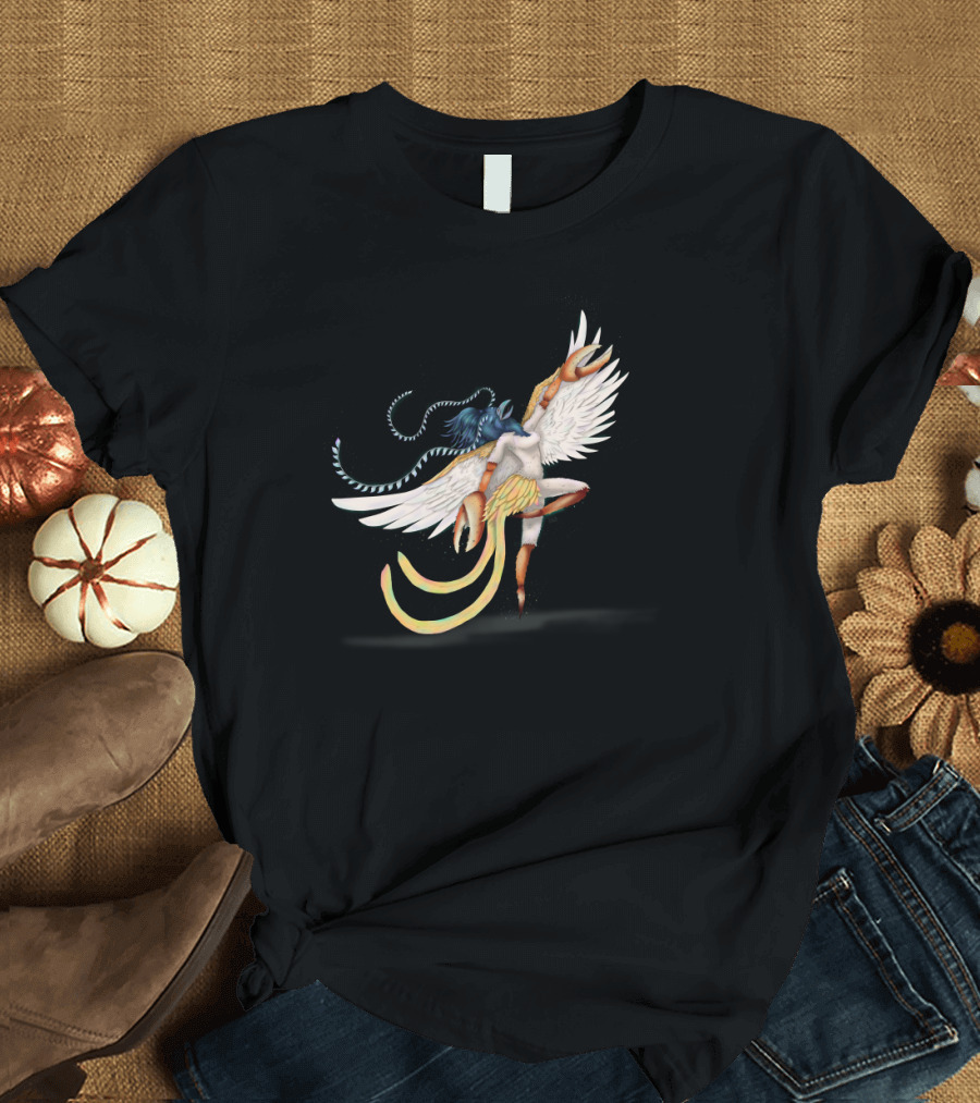 Chimera Dancer: Mythical Creature with Wings and Claws in Motion T-Shirt