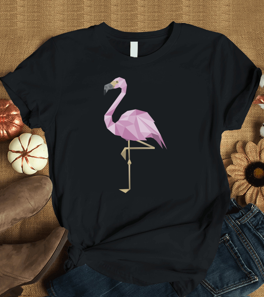 Geometric Flamingo Art Pink Polygonal T-Shirt