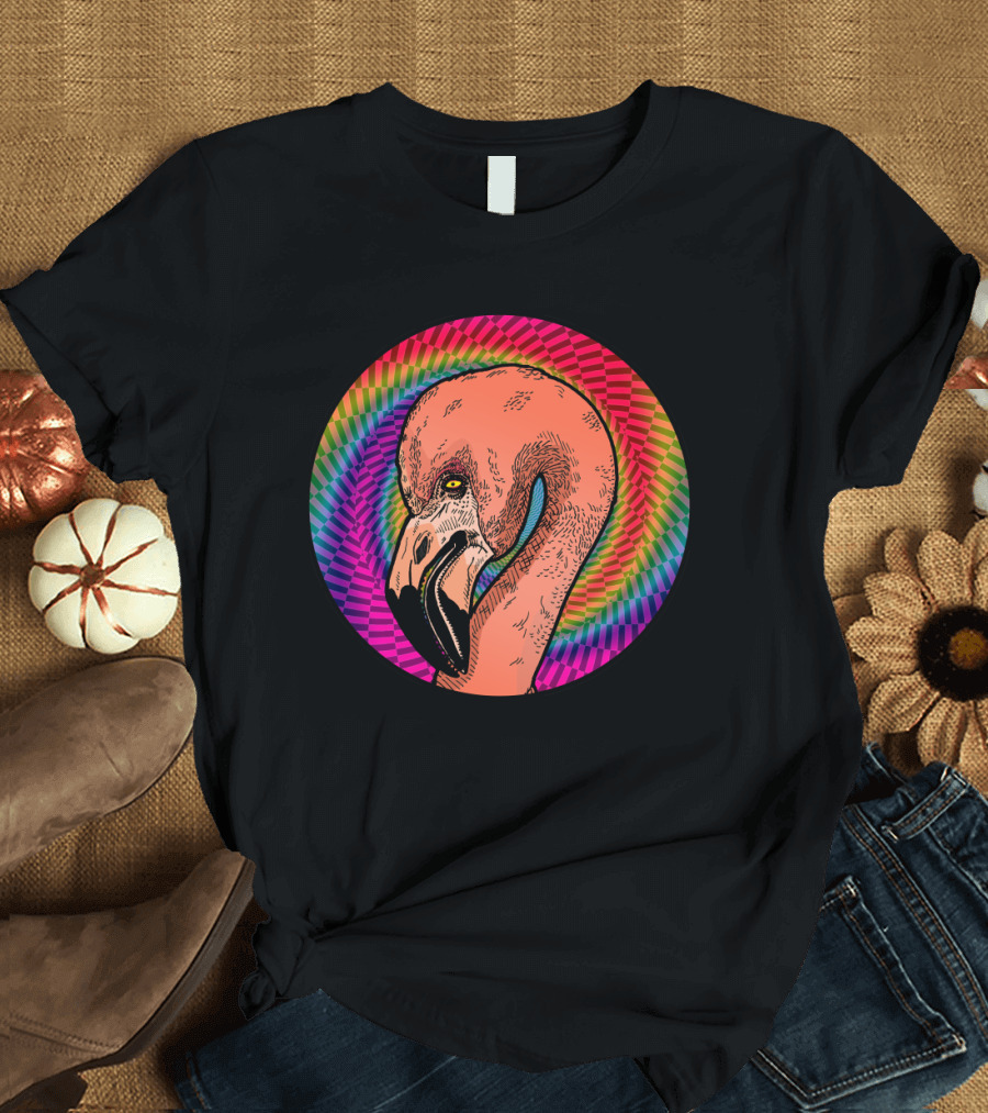 Hypno Flamingo Psychedelic Rainbow Spiral T-Shirt