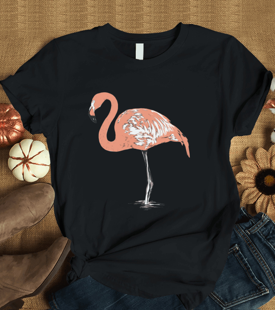 The Flamingo Standing Gracefully on One Leg with Vibrant Plumage T-Shirt