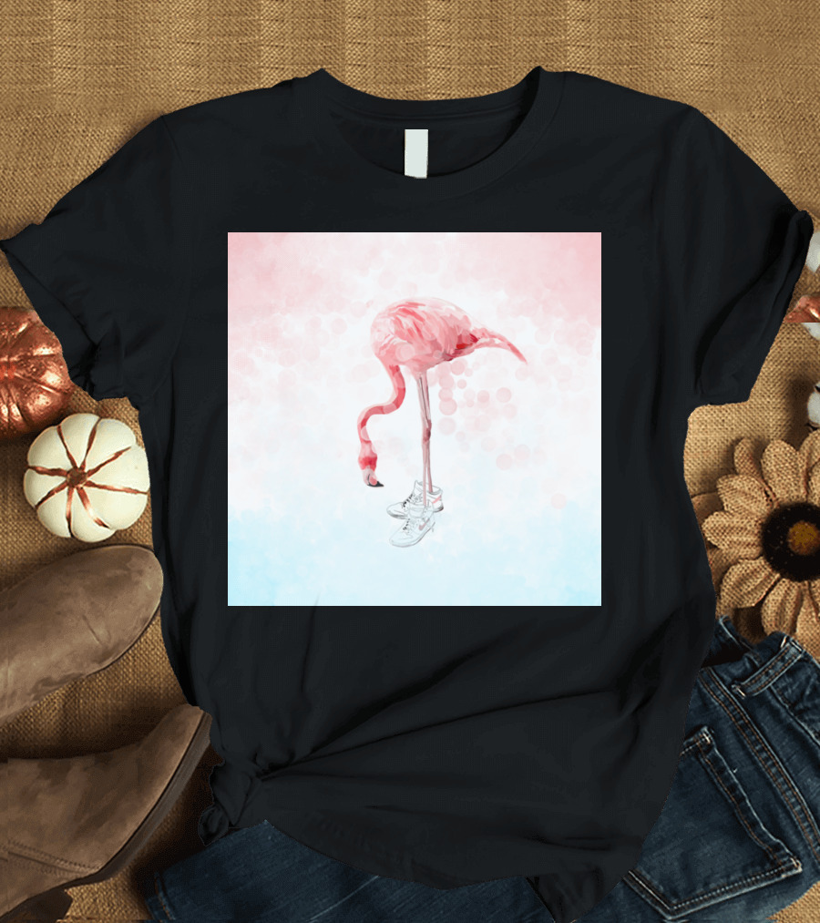 Speedy Flamingo with Running Shoes in Pink T-Shirt