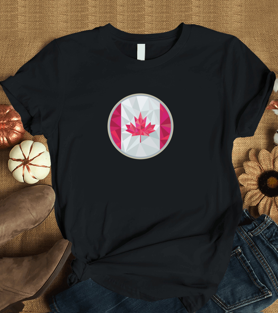 Canada Flag Icon Circle Low Polygon Maple Leaf Geometric T-Shirt