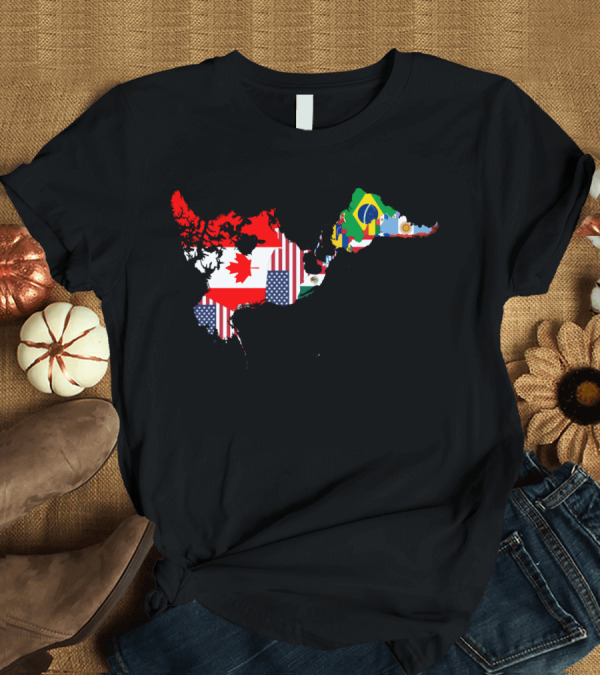 T-Shirt: Americas Flags Map Duck Shape Canada United States Brazil Argentina Fusion T-Shirt Americas Flags Map Duck Shape Canada United States Brazil Argentina Fusion T-Shirt