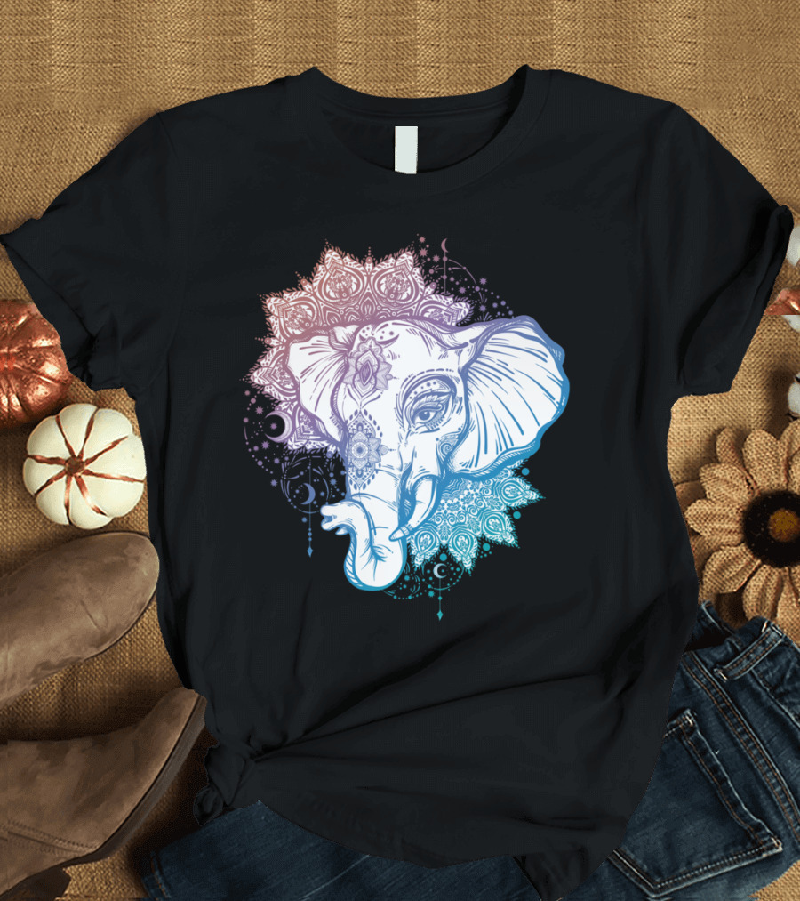 Elephant Mandala with Indian Floral Patterns and Mystical Motifs T-Shirt