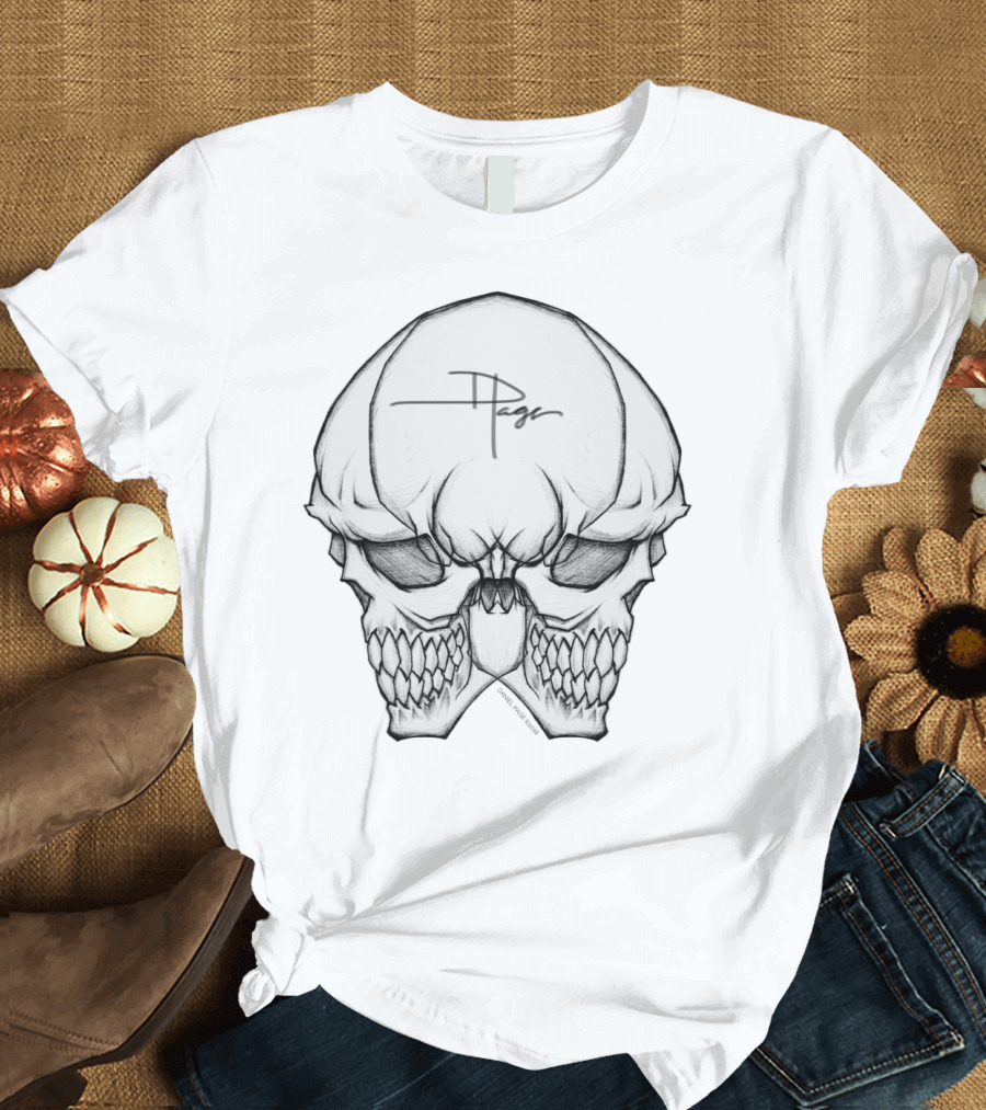 Pager Signature Skull Art Dark Tone T-Shirt
