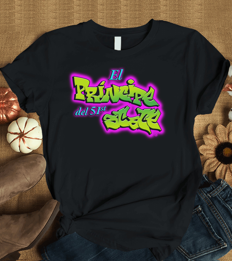 El Príncipe del 51st State Graffiti Style Neon Text T-Shirt