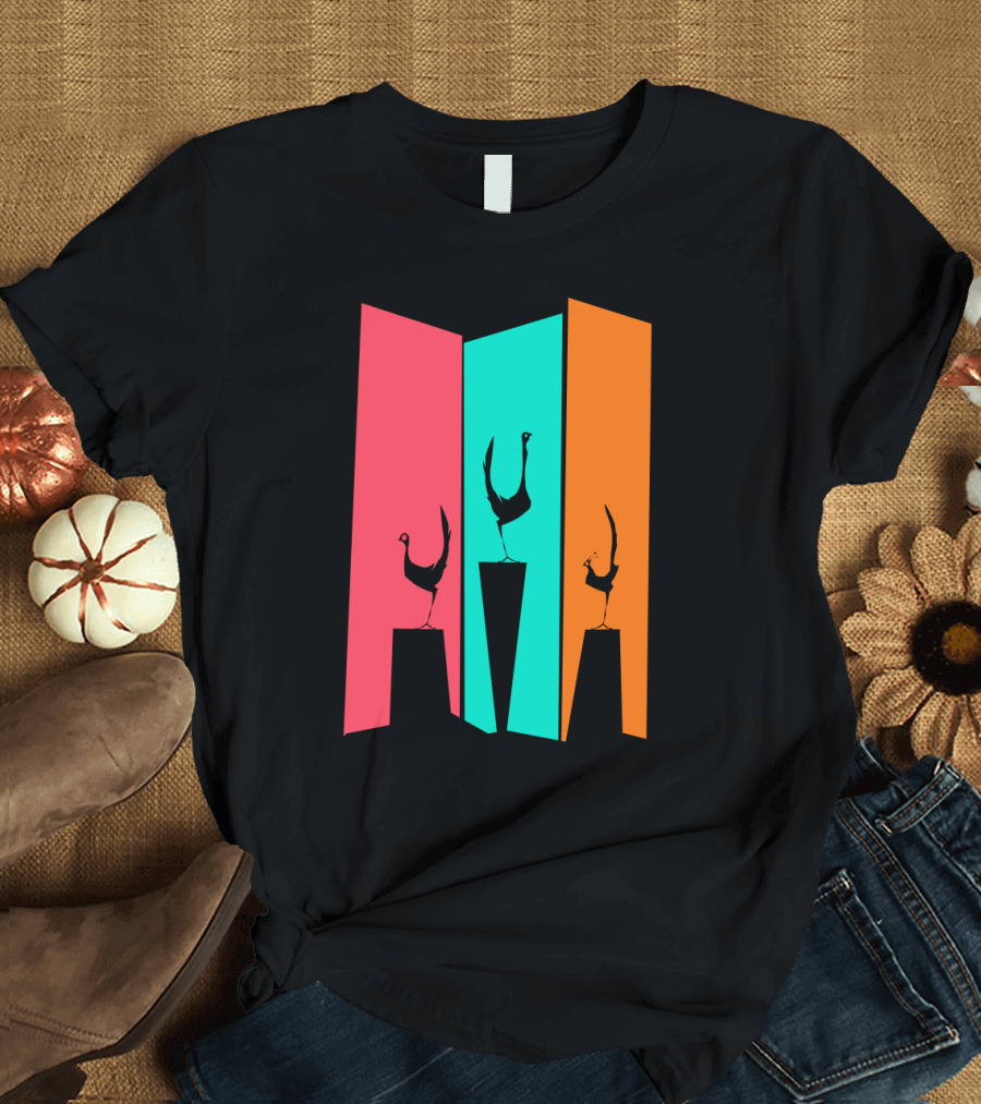 Bird Brains Silhouettes on Vibrant Geometric Panels T-Shirt