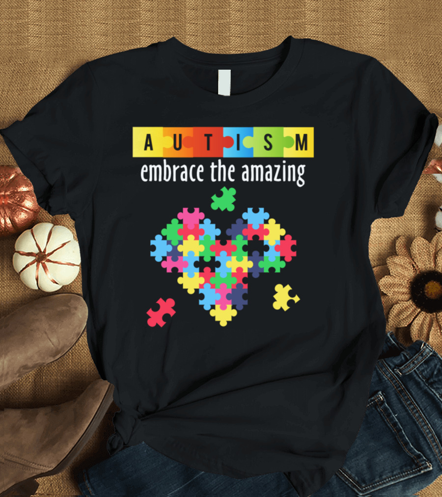 Autism Embrace The Amazing Colorful Puzzle Heart T-Shirt
