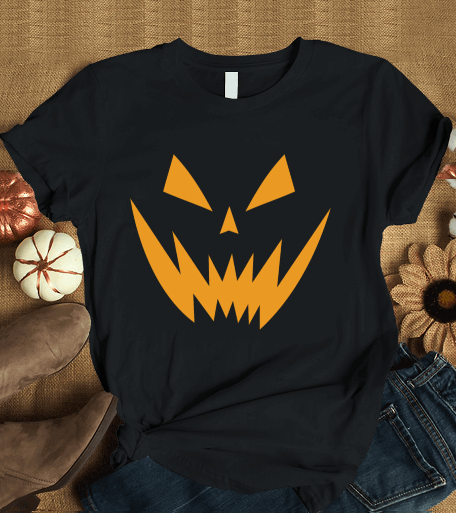 Halloween Scary Pumpkin Face Black and Orange T-Shirt