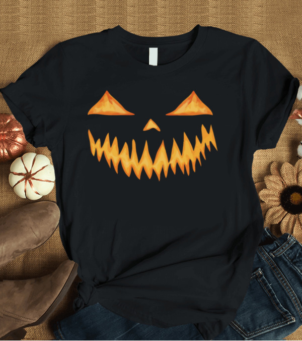 T-Shirt: Halloween Pumpkin Jack-O'-Lantern Fire Effect Face T-Shirt Halloween Pumpkin Jack-O'-Lantern Fire Effect Face T-Shirt