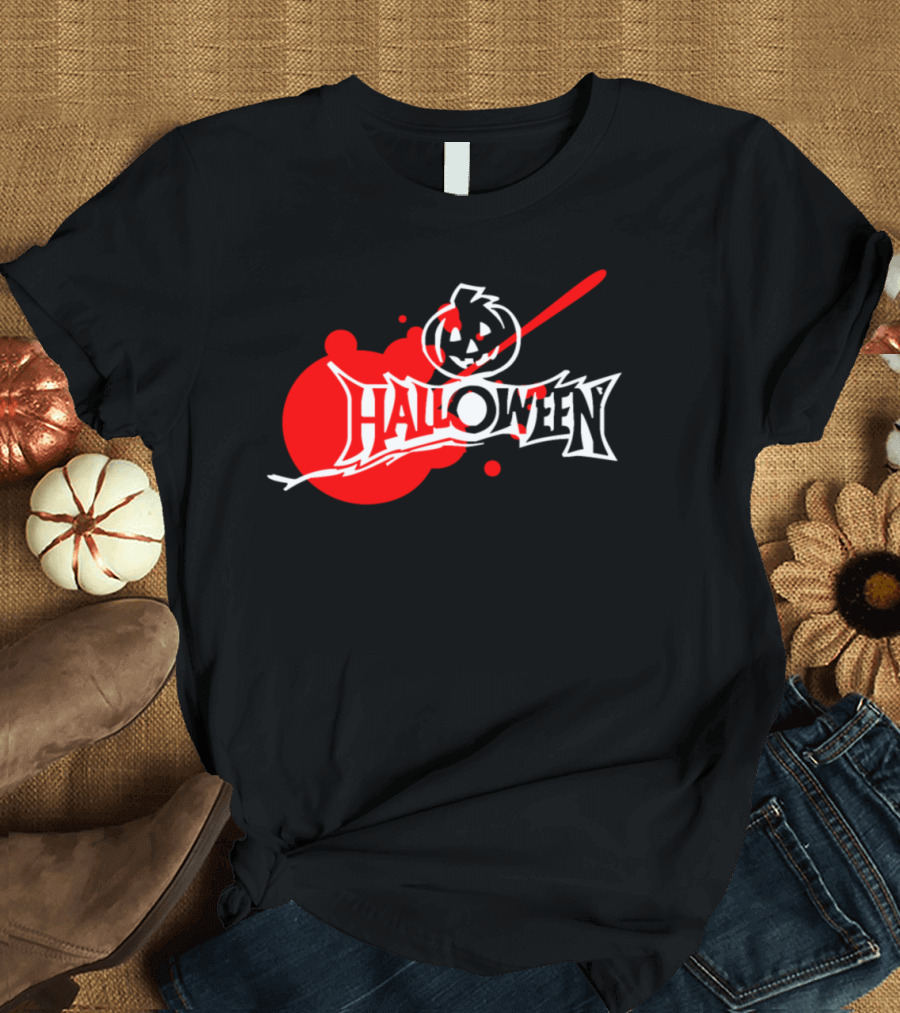 Halloween Pumpkin Red White Design with Spooky Jack-o'-Lantern T-Shirt