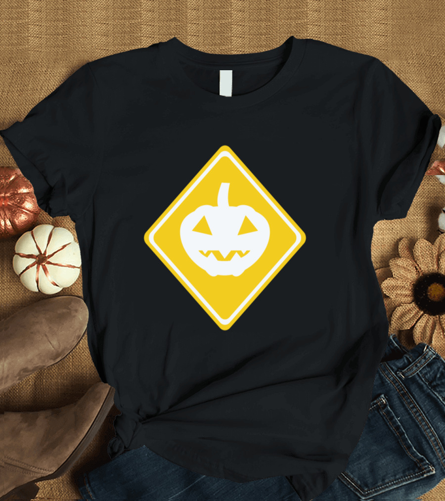 Beware of the Pumpkin Halloween Jack-O'-Lantern Warning Sign T-Shirt
