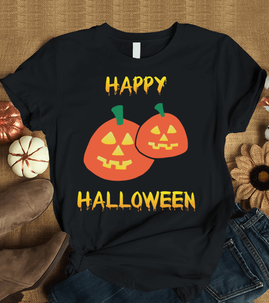 Happy Halloween with Smiling Pumpkin Faces and Festive Jack-o'-Lanterns T-Shirt