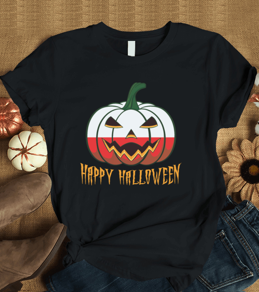 Happy Halloween Polish Flag Jack o Lantern Pumpkin T-Shirt