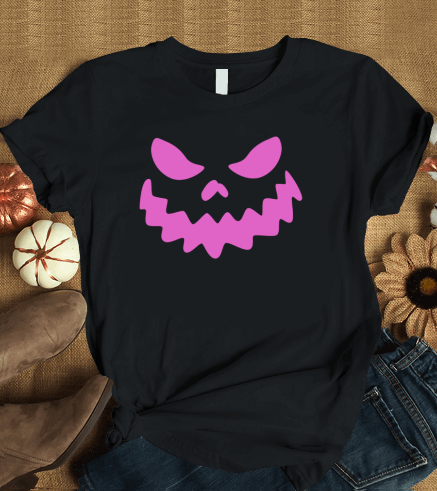 Cute Pink Jack O Lantern Face Scary Pumpkin T-Shirt