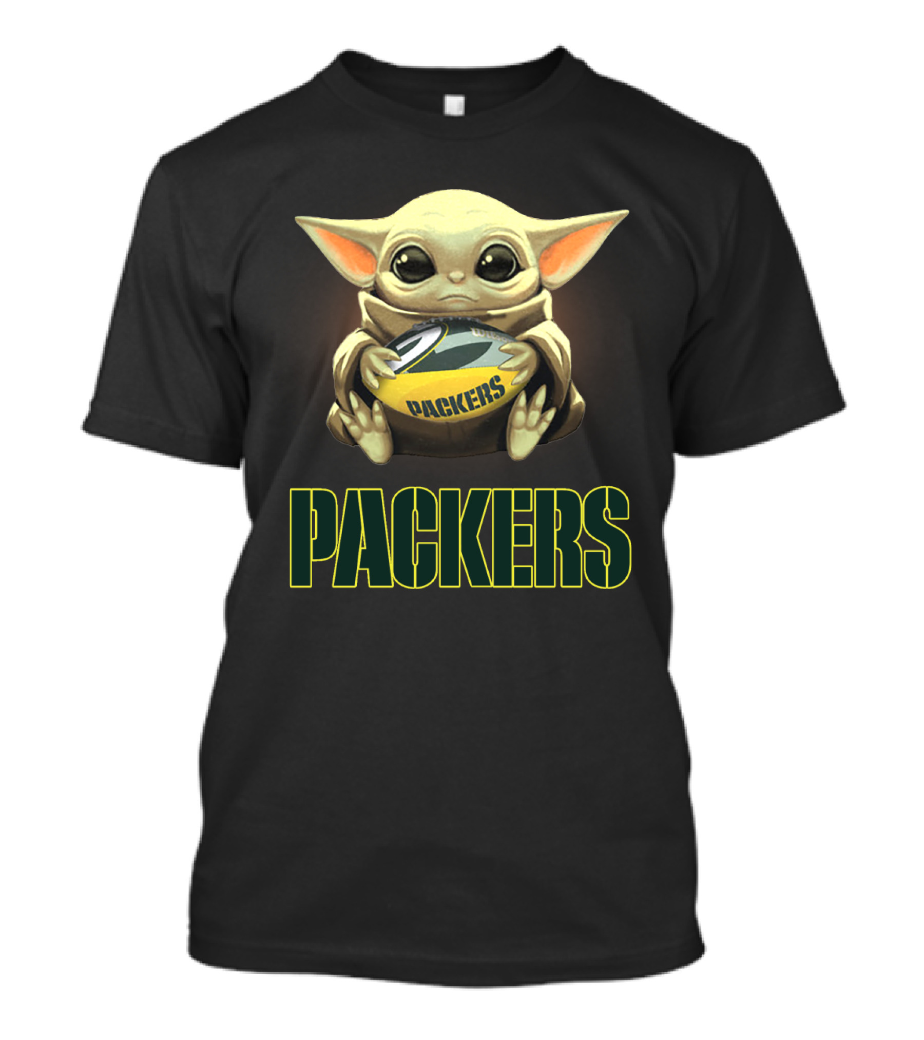 Yoda Baby Packers Holding Green Bay Football T-Shirt