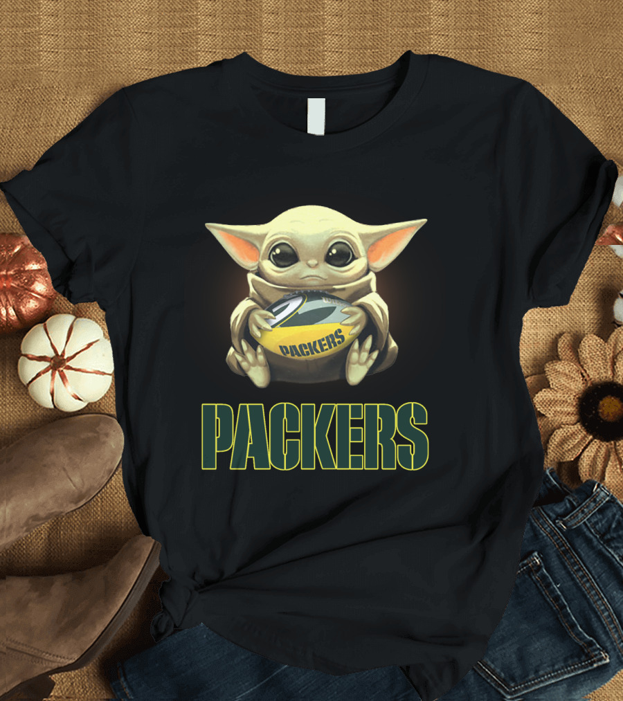 Yoda Baby Packers Holding Green Bay Football T-Shirt