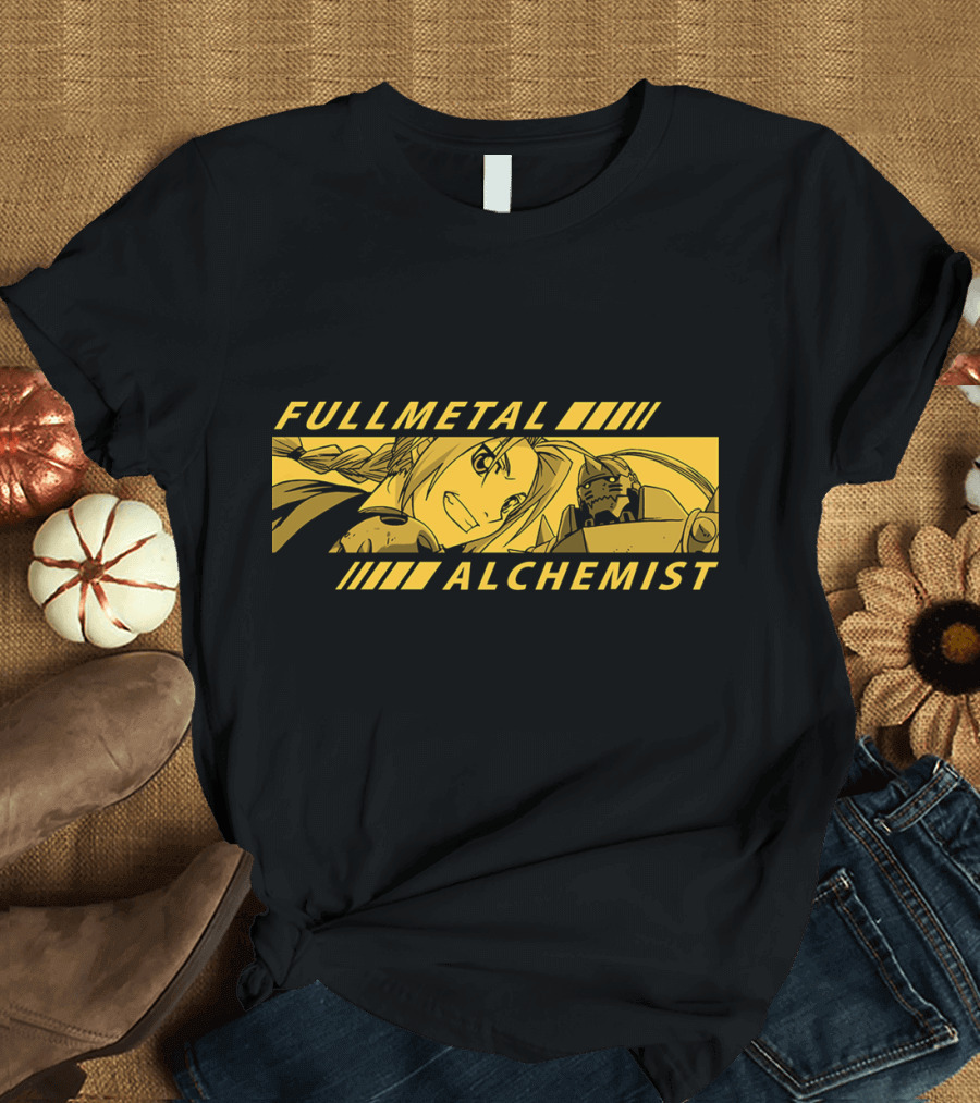 Fullmetal Alchemist Anime Characters in Dynamic Yellow T-Shirt