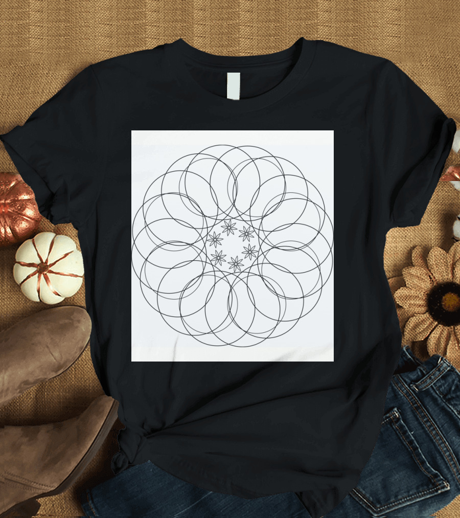 Tangled Circles Symmetrical Overlapping Pattern with Central Stars T-Shirt