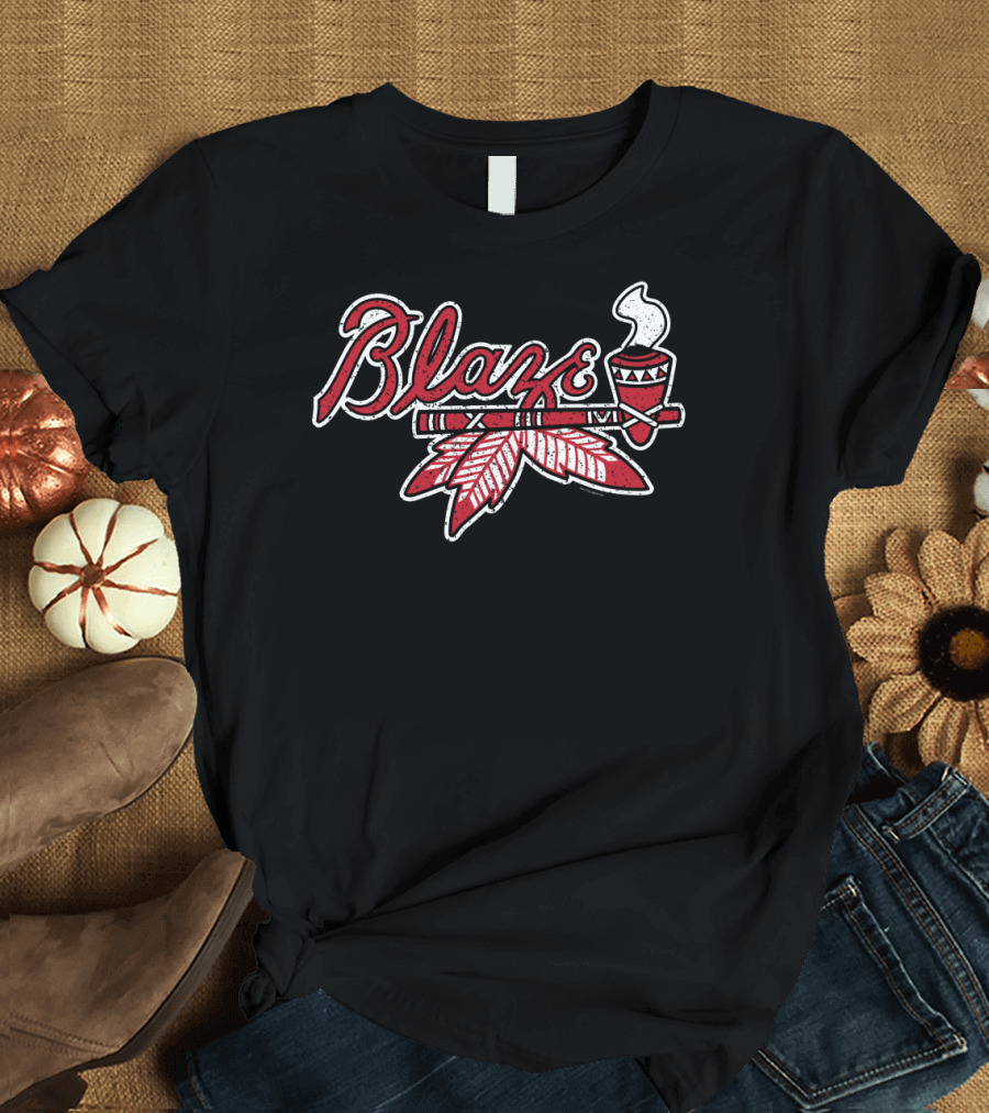 Blaze Atlanta Lacrosse Team Logo with Smoke and Leaves Motif T-Shirt