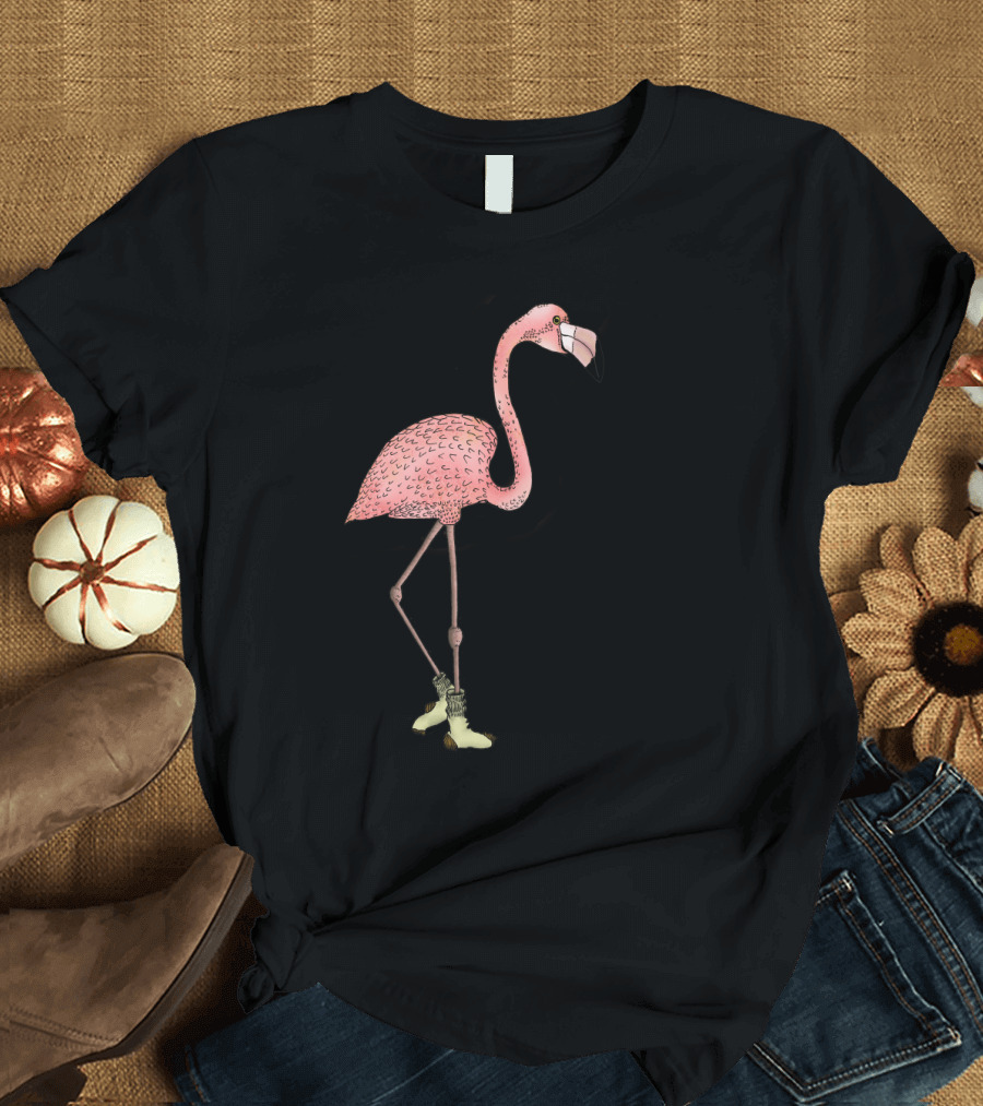Whimsical Flamingo Wearing Cozy Socks T-Shirt