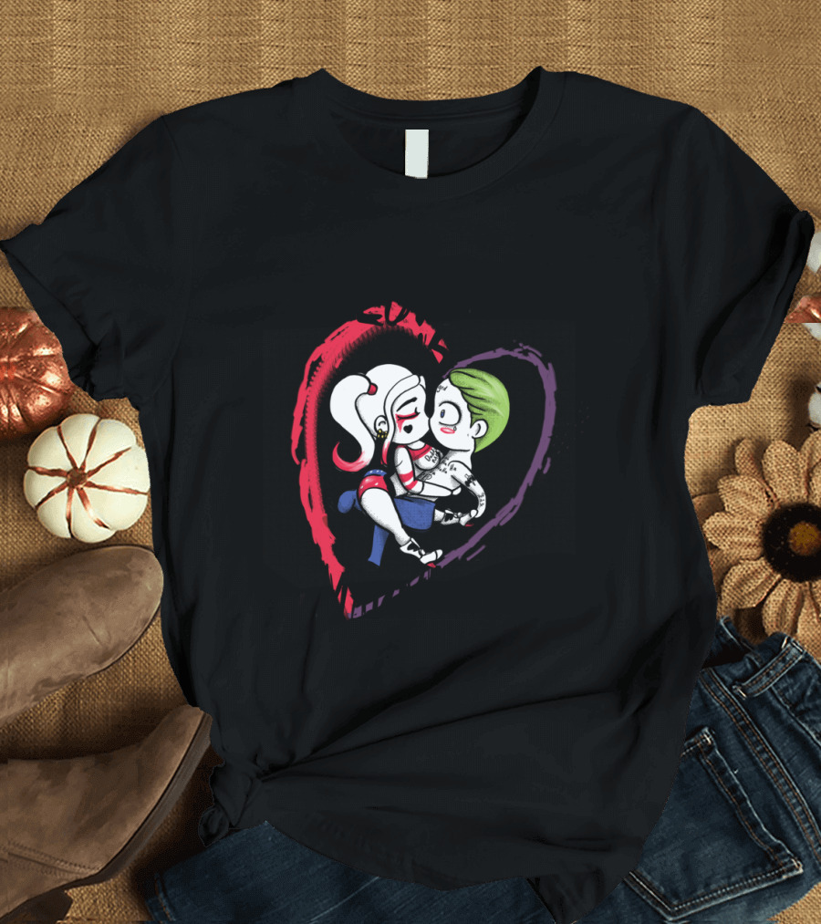 Harley Quinn and Joker Embrace Love Is Madness T-Shirt