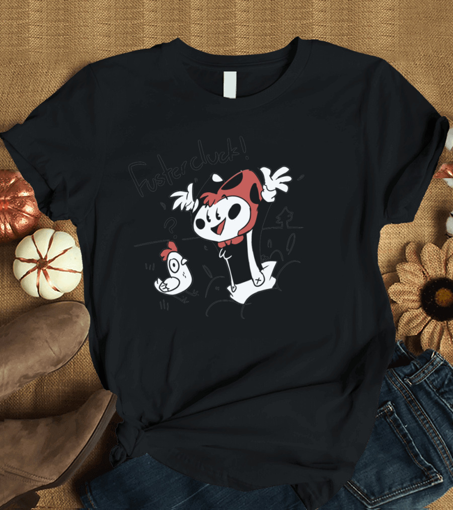 Fustercluck Cartoon Character with Chicken and Excited Pose T-Shirt