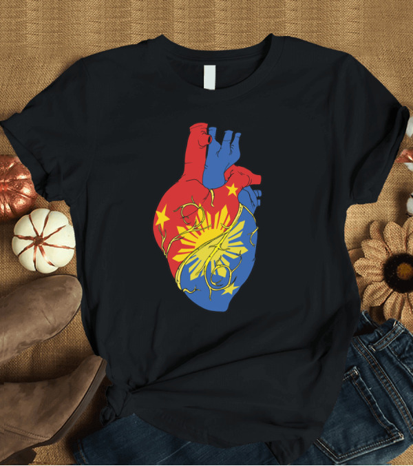 T-Shirt: Philippine Flag Heart with Stars and Sun Elements T-Shirt Philippine Flag Heart with Stars and Sun Elements T-Shirt