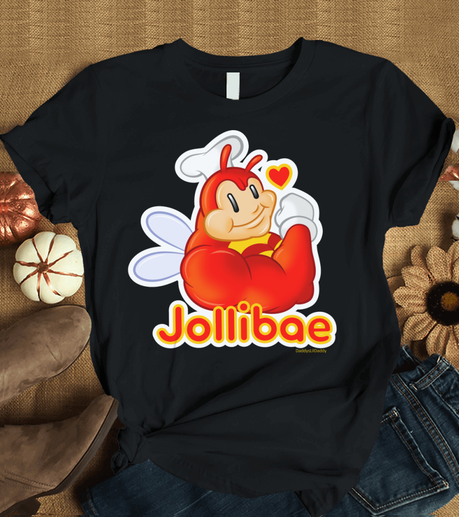 Jollibae Buff Mascot with Heart Chef Hat and Wings T-Shirt
