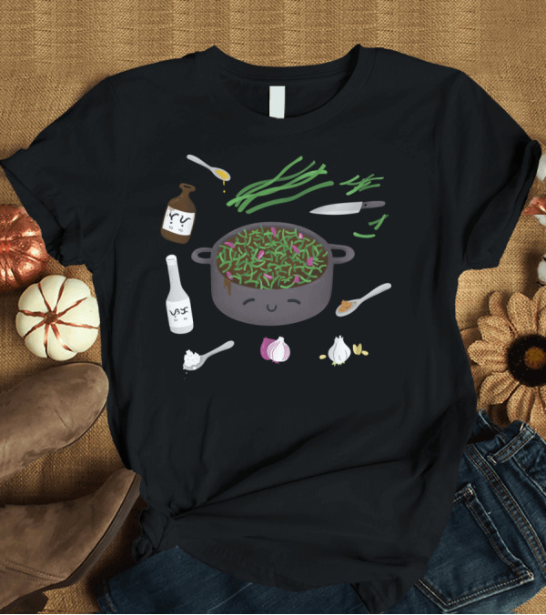 T-Shirt: Adobong Sitaw Cute Cooking Pot with Ingredients and Smiling Face T-Shirt Adobong Sitaw Cute Cooking Pot with Ingredients and Smiling Face T-Shirt